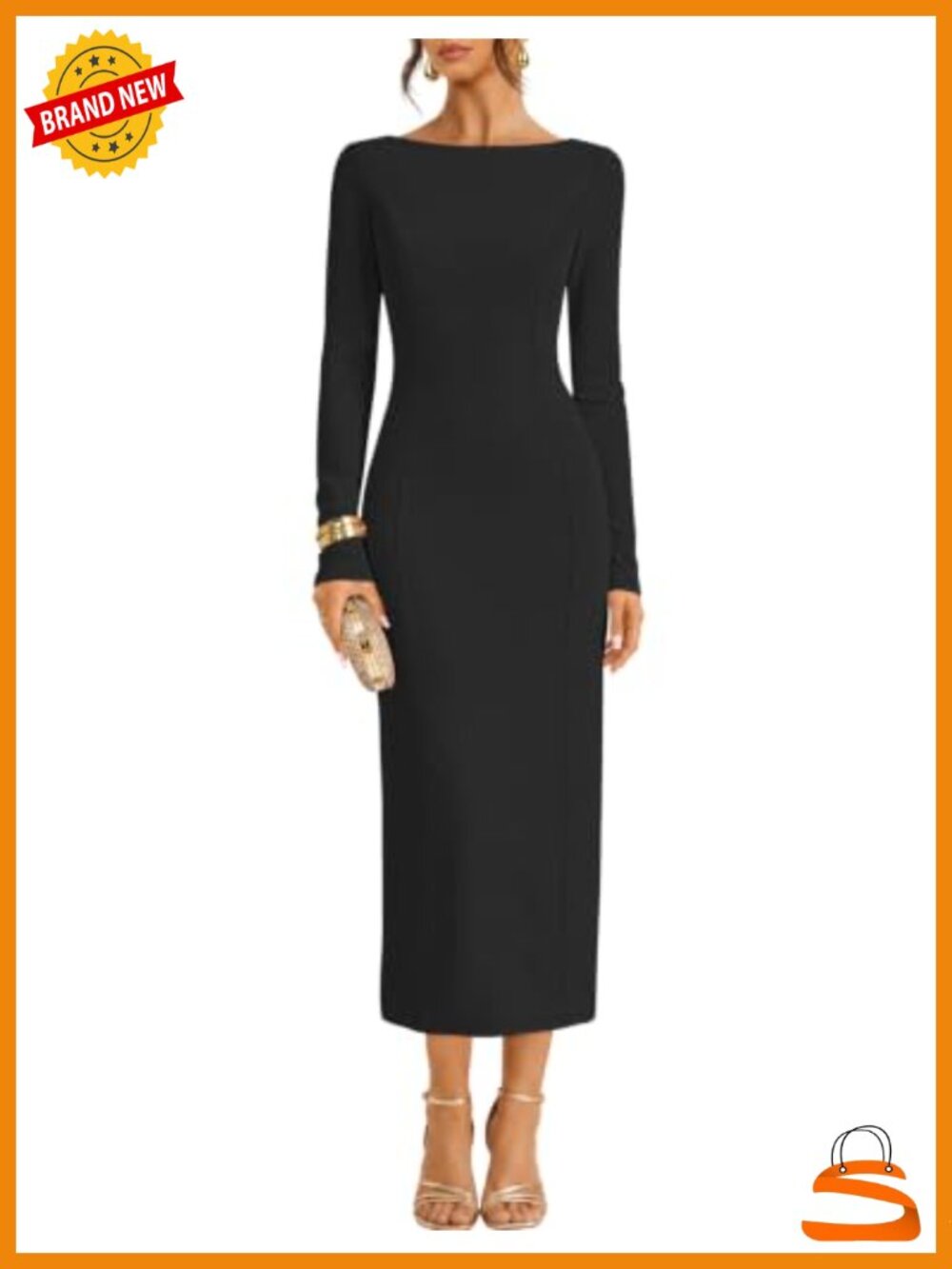 Long Sleeve Bodycon Maxi Dress Boat Neck Formal Wedding Guest Dress